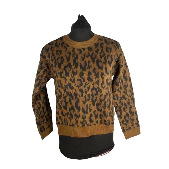 nordstrom fun stripe sweater brown dachshund leopard spots size L GL439068BG - Picture 4 of 16